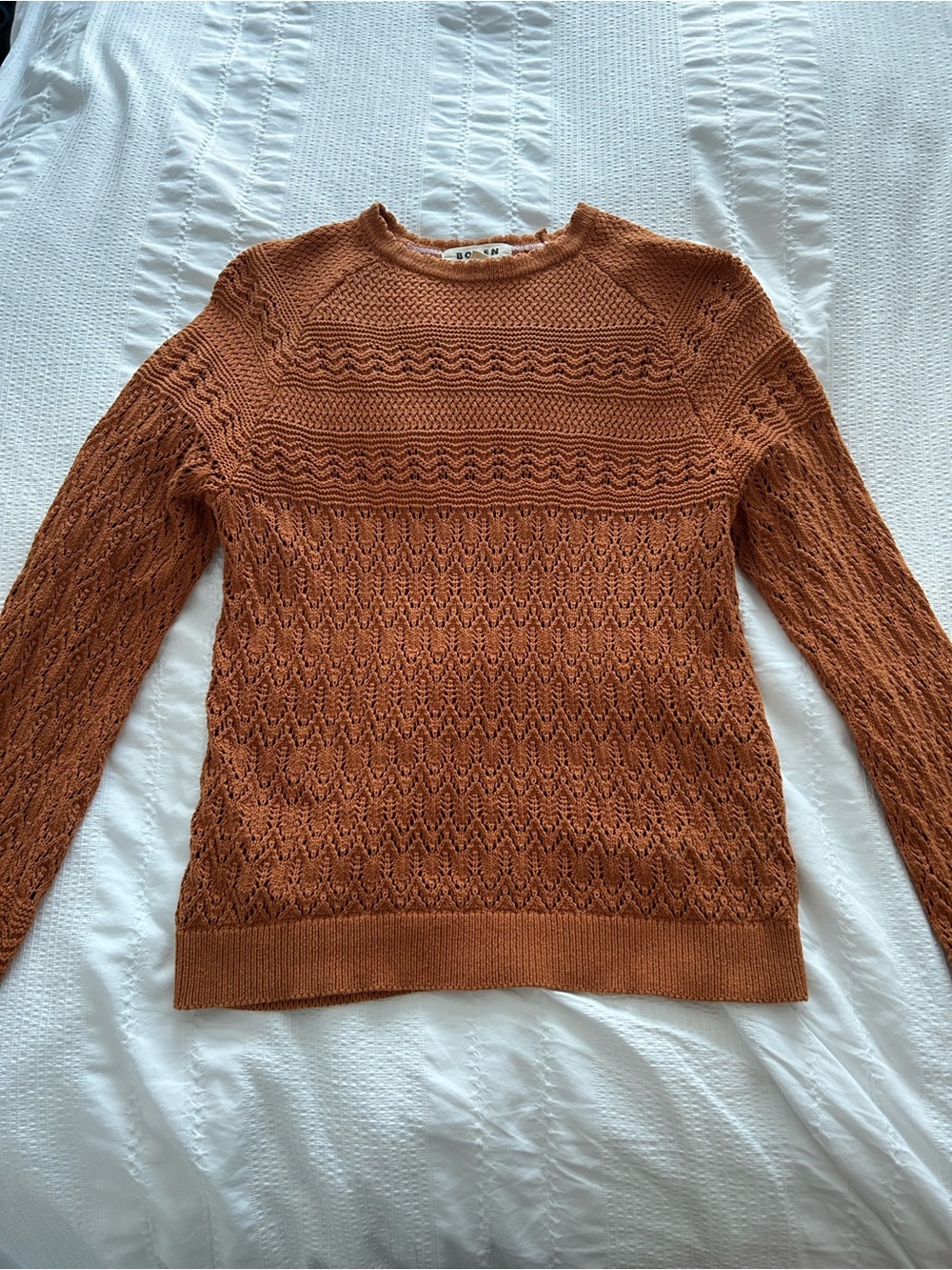 Boden Scalloped Cotton Rust Orange Knit Sweater- Size Medium